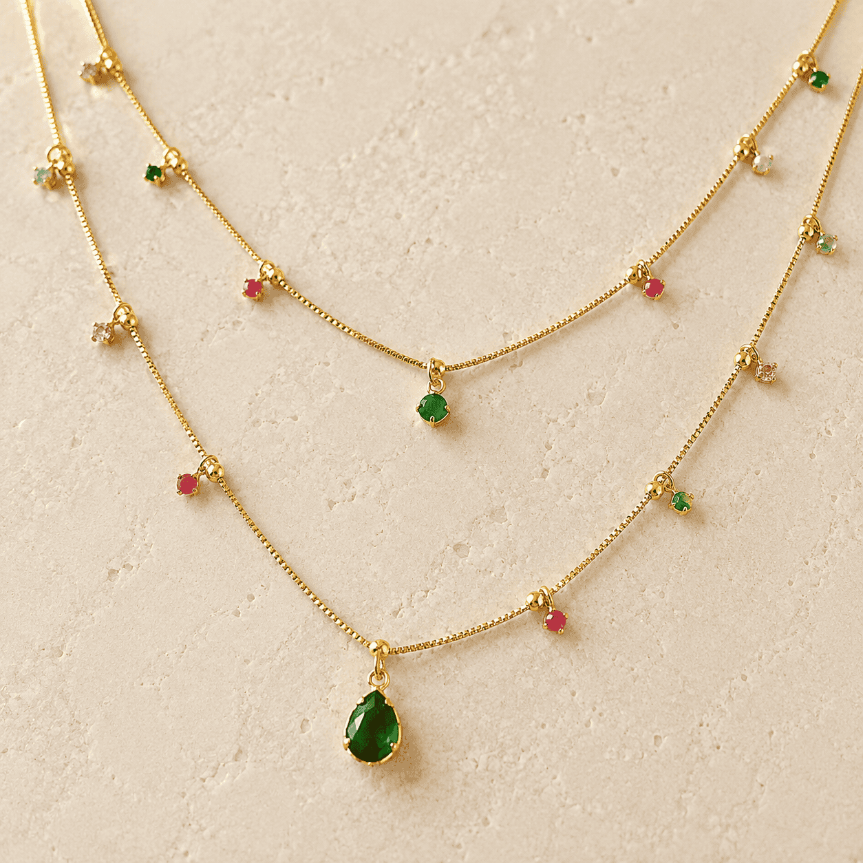 Ma Vie 18k Gold Filled Layered Necklace Details In Cubic Zirconia Stones