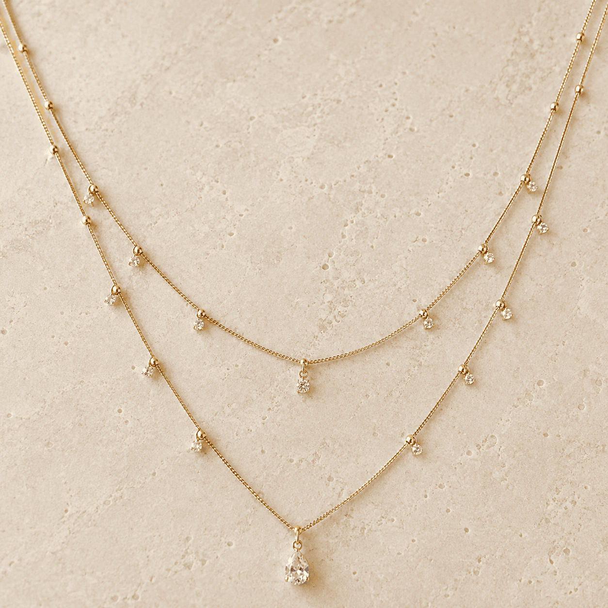Ma Vie 18k Gold Filled Layered Necklace Details In Cubic Zirconia Stones