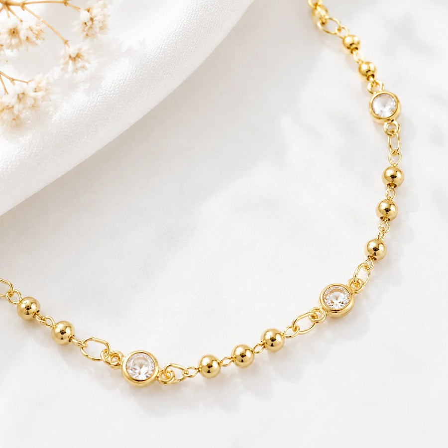 Beaded CZ Anklet, 18k Gold Filled Stretch Stack - Ma Vie Jewelry
