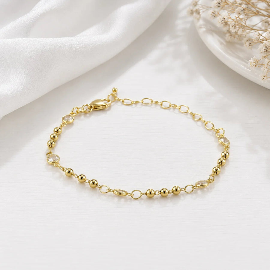 Beaded CZ Anklet, 18k Gold Filled Stretch Stack - Ma Vie Jewelry