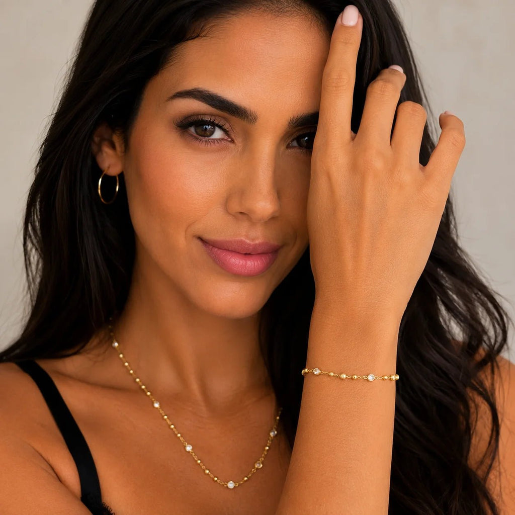 Beaded CZ Bracelet, 18k Gold Filled Stretch Stack - Ma Vie Jewelry