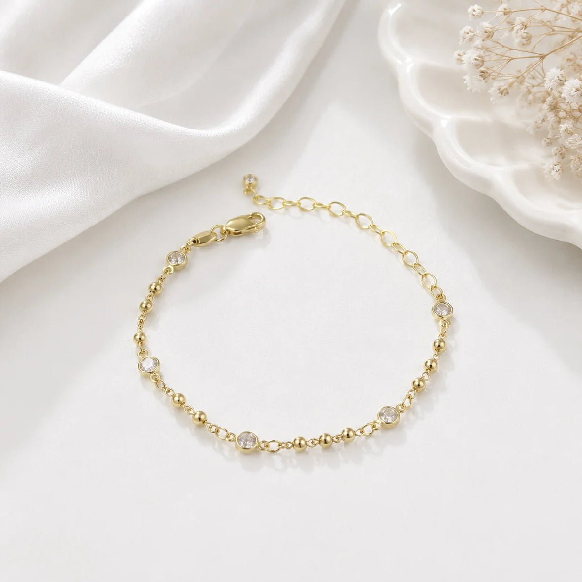 Beaded CZ Bracelet, 18k Gold Filled Stretch Stack - Ma Vie Jewelry