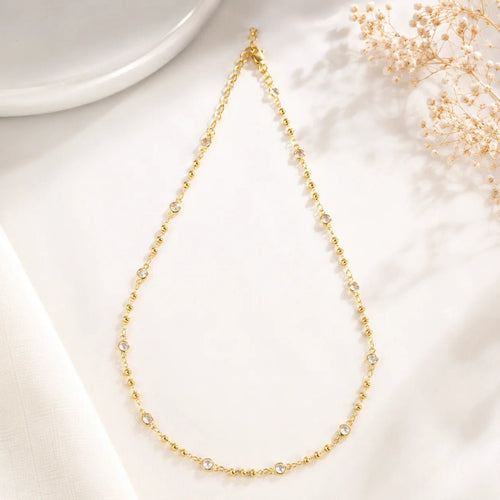 Beaded CZ Necklace, 18k Gold Filled Bezel Stations - Ma Vie Jewelry