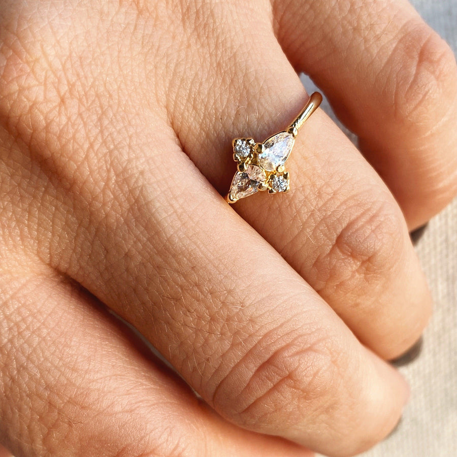 Dainty Flower Ring, 18k Gold Filled Vintage CZ for Stacking - Ma Vie Jewelry