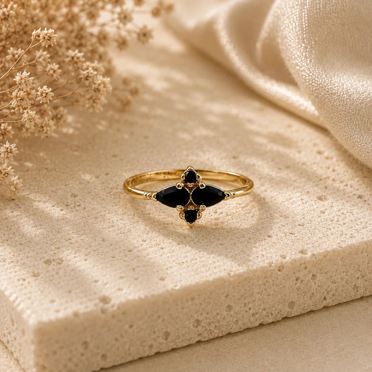 Dainty Flower Ring, 18k Gold Filled Vintage CZ for Stacking - Ma Vie Jewelry
