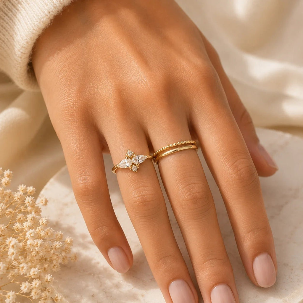 Dainty Flower Ring, 18k Gold Filled Vintage CZ for Stacking - Ma Vie Jewelry