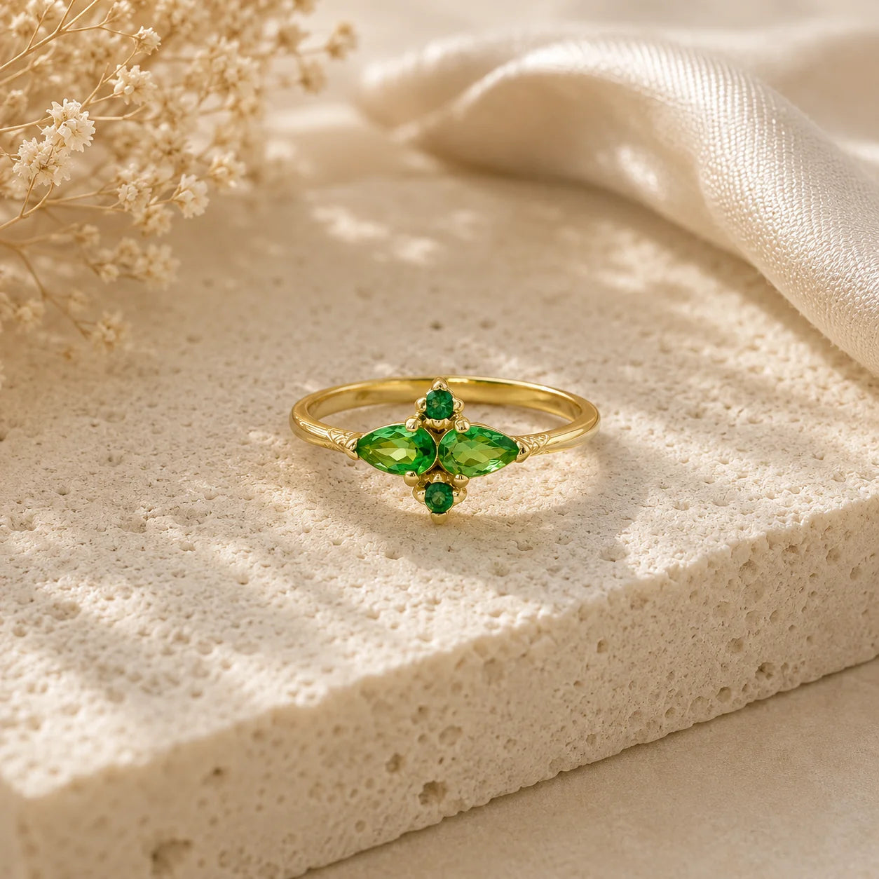 Ma Vie dainty flower ring product shot 18k gold filled vintage CZ for stackable daily wear