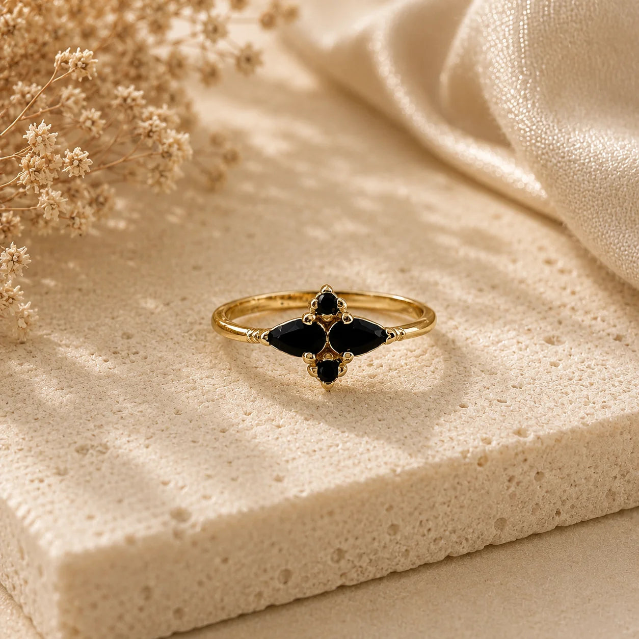 Ma Vie dainty flower ring product shot 18k gold filled vintage CZ for stackable daily wear