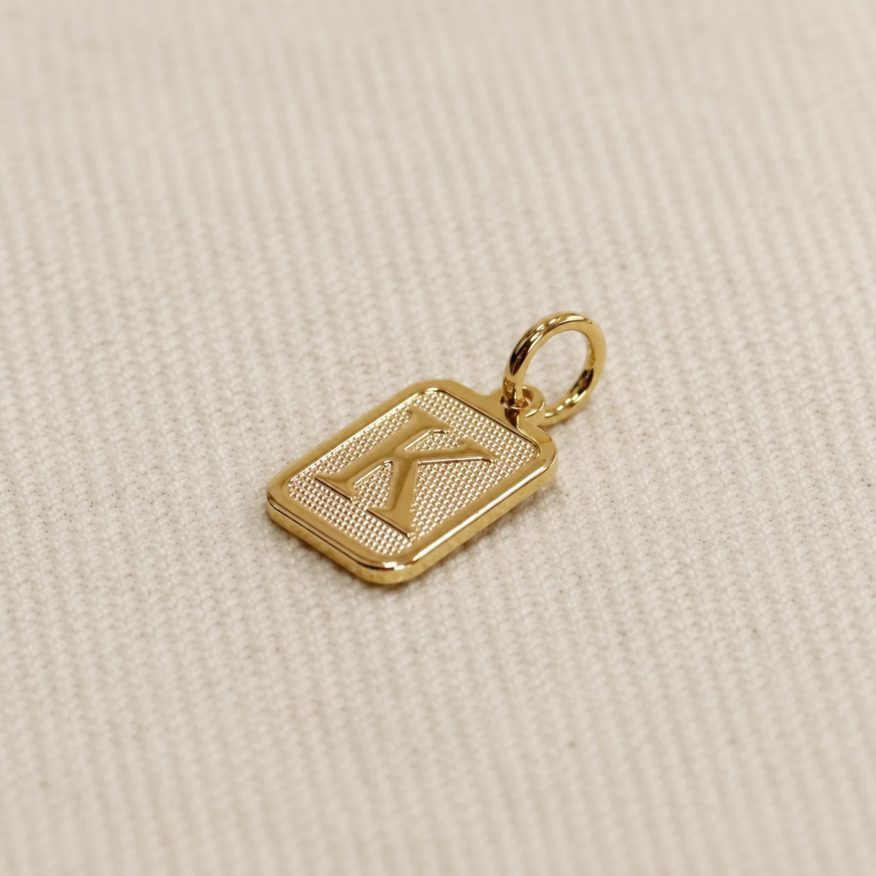 Textured square initial pendant in 18k gold filled, personalized monogram charm