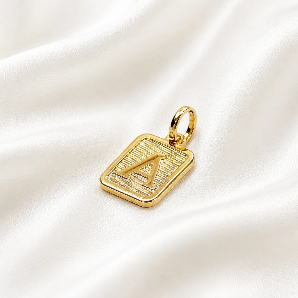 Letter A initial pendant in 18k gold filled, personalized square charm necklace