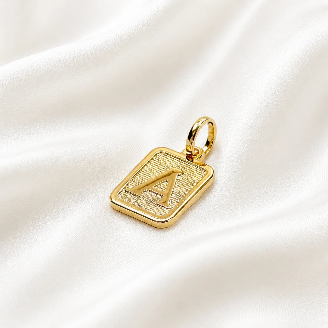 Letter A initial pendant in 18k gold filled, personalized square charm necklace
