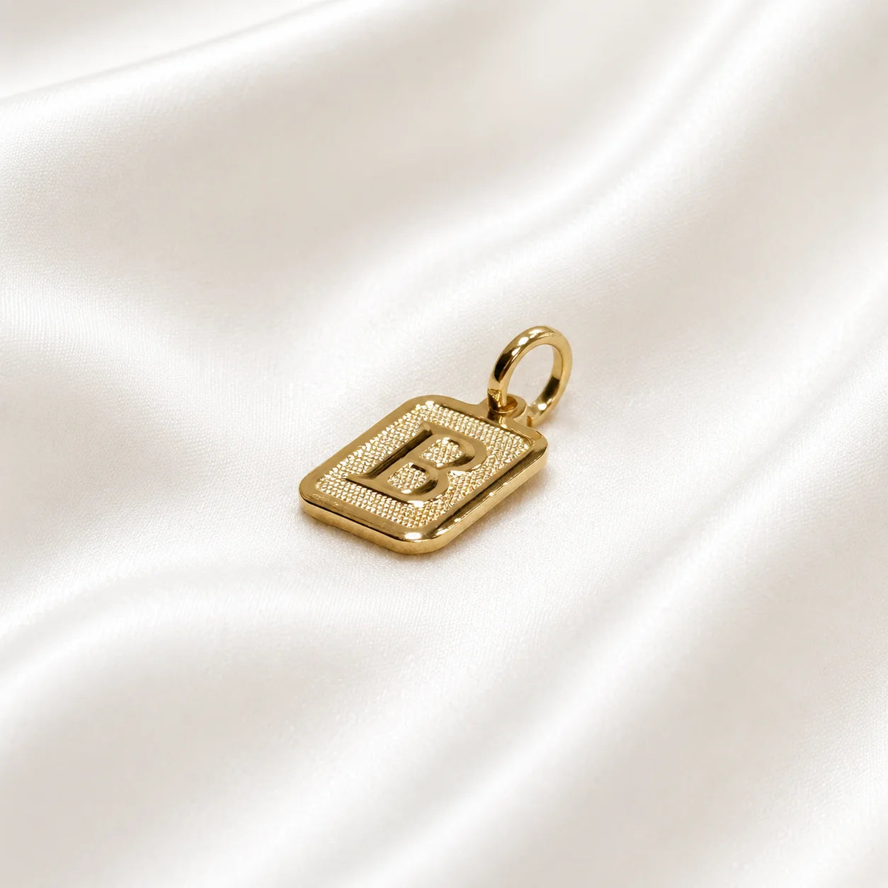 Letter B initial pendant in 18k gold filled, personalized square charm necklace
