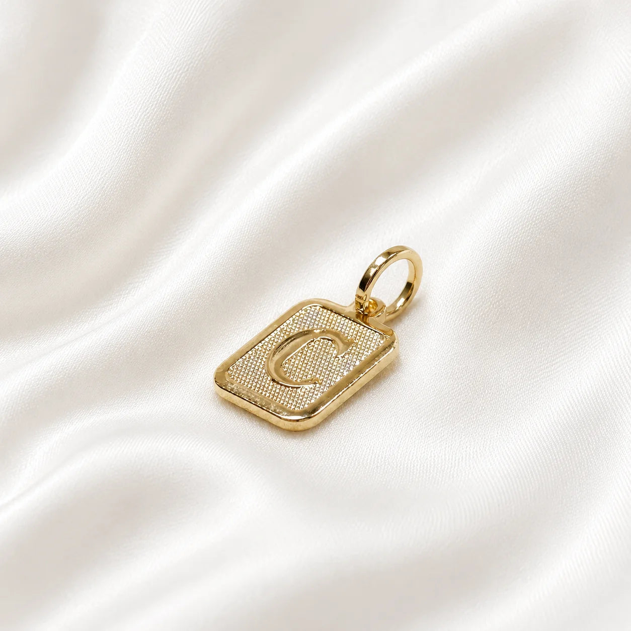 Letter C initial pendant in 18k gold filled, personalized square charm necklace