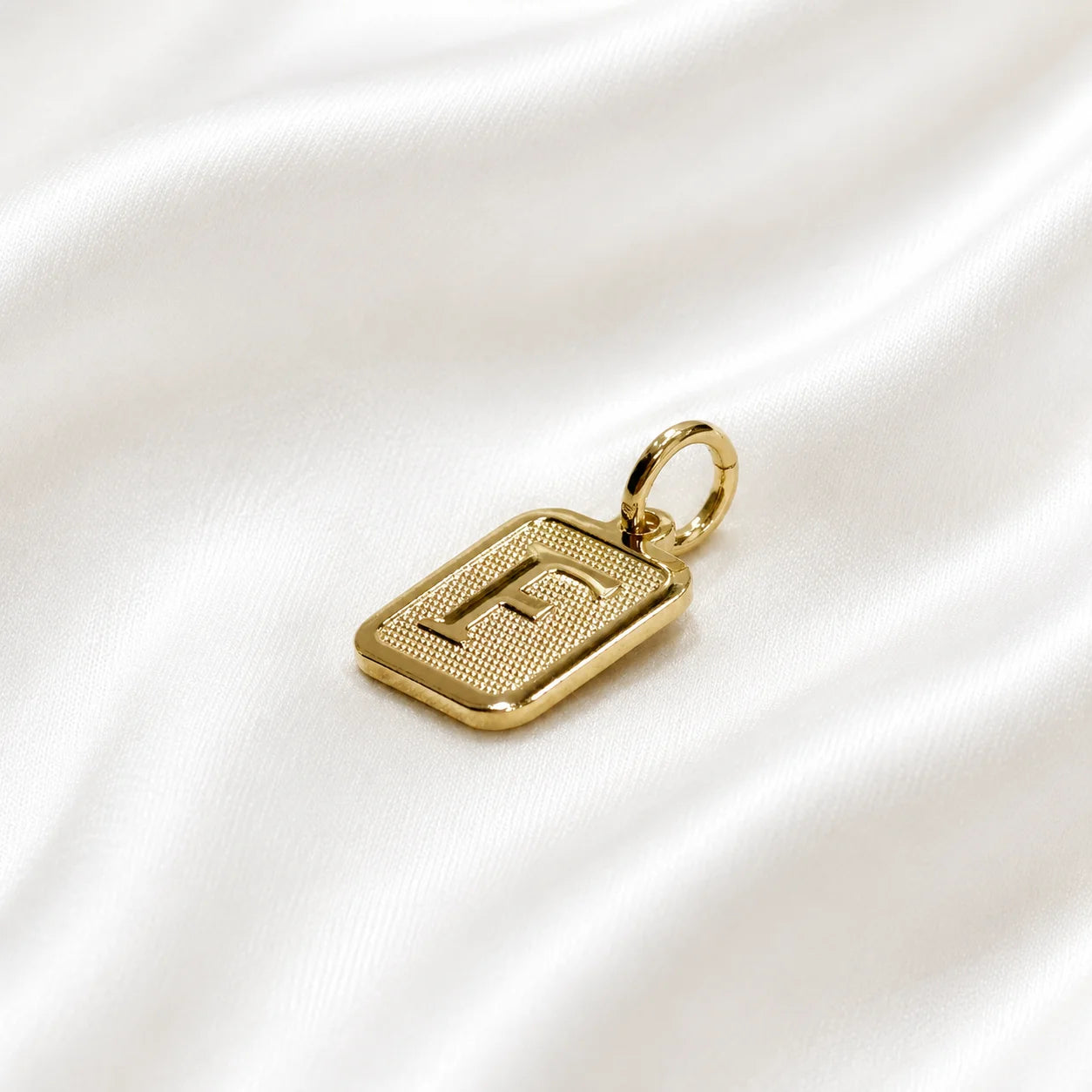Letter F initial pendant in 18k gold filled, personalized square charm necklace