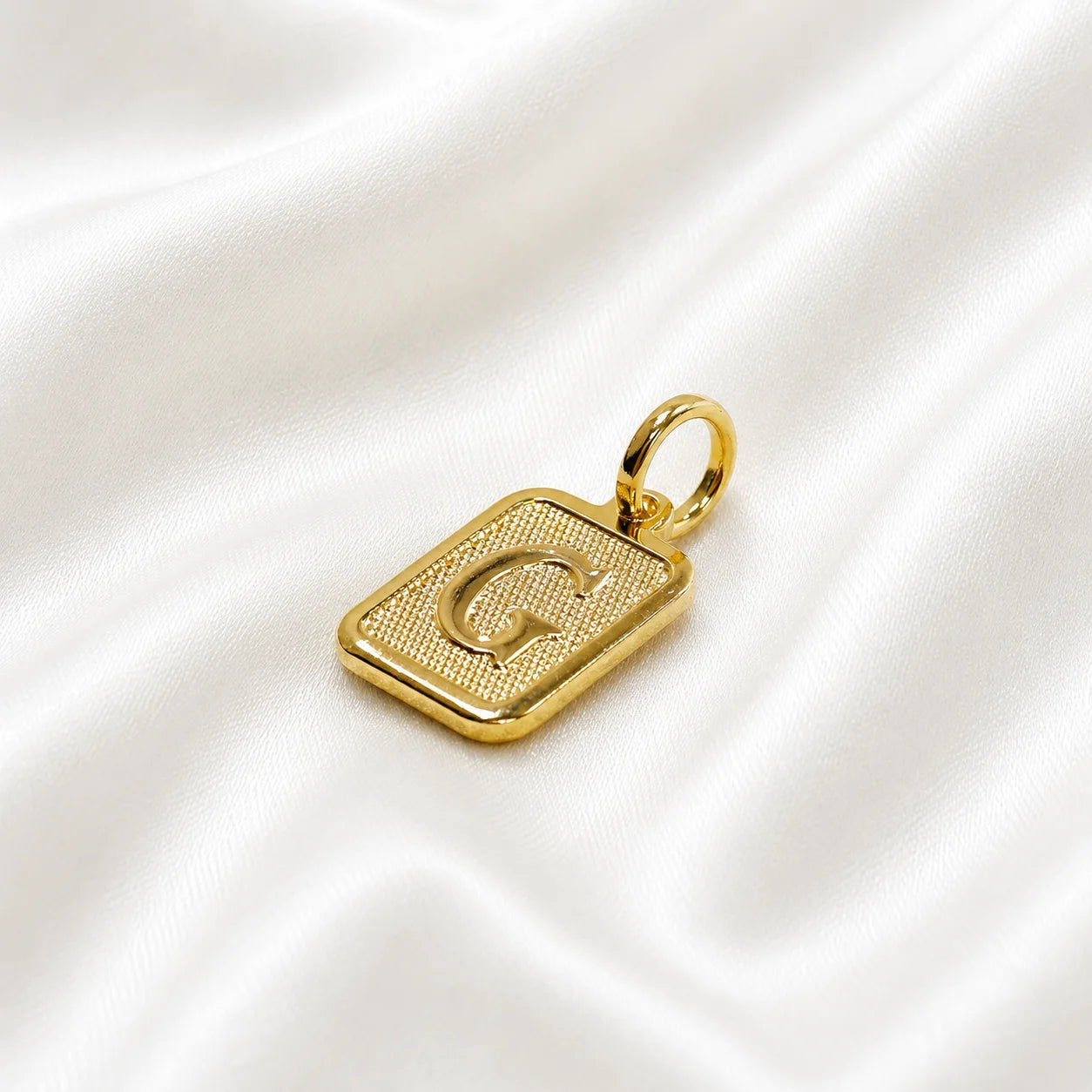 Letter G initial pendant in 18k gold filled, personalized square charm necklace