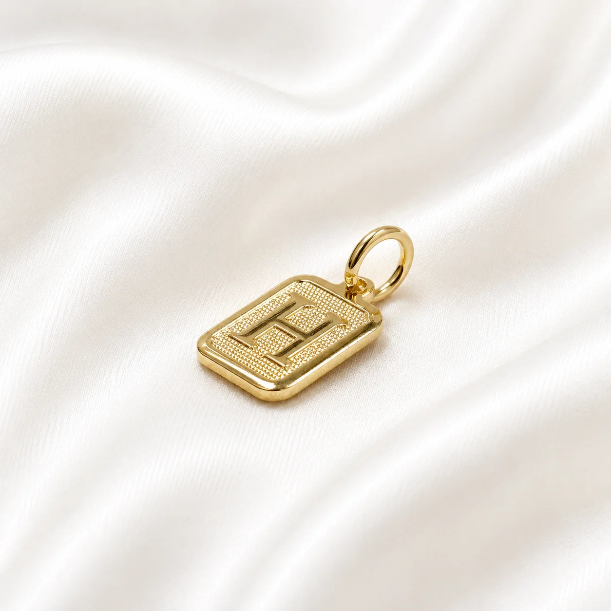 Letter H initial pendant in 18k gold filled, personalized square charm necklace