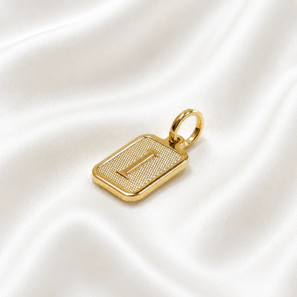 Letter I initial pendant in 18k gold filled, personalized square charm necklace