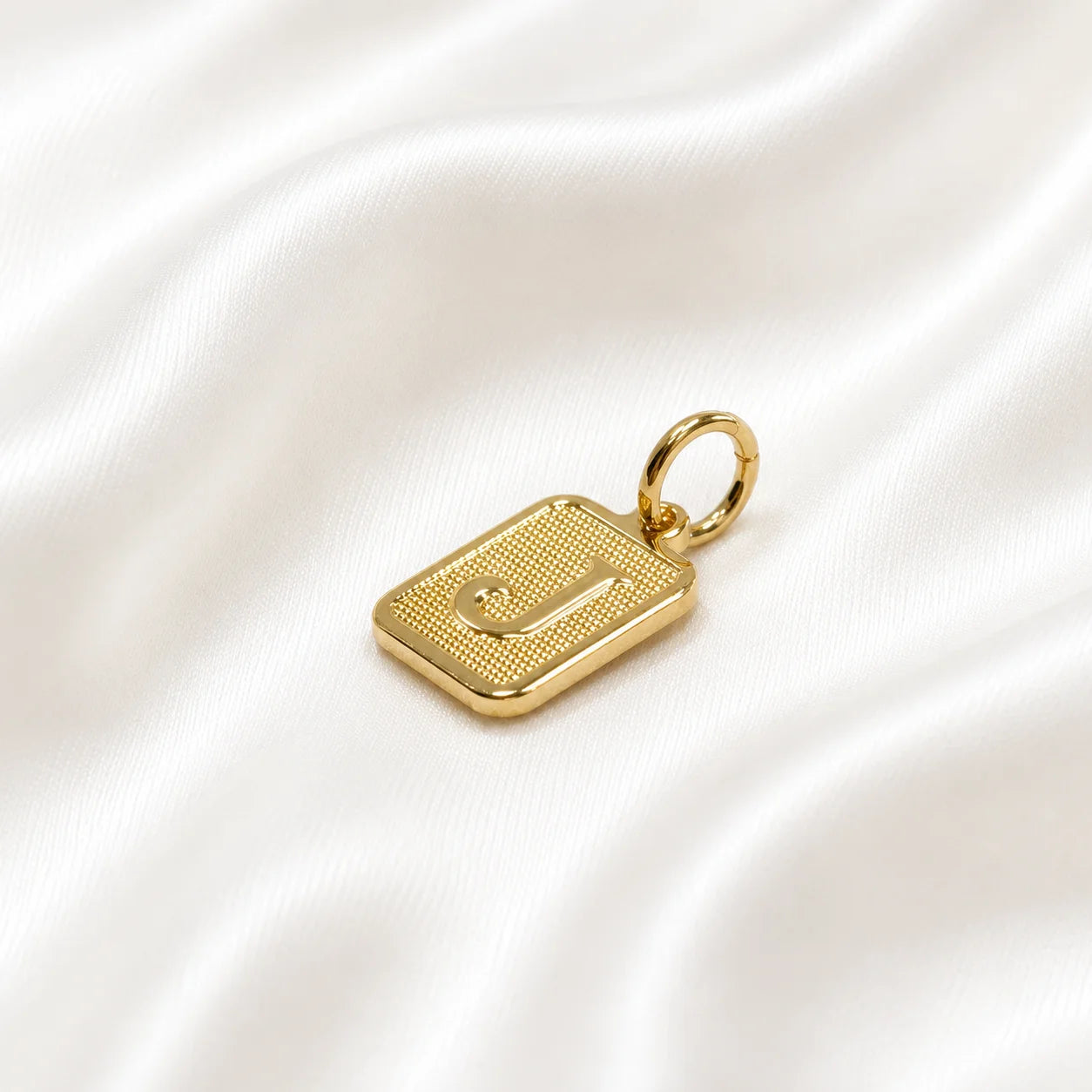 Letter J initial pendant in 18k gold filled, personalized square charm necklace