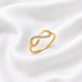 Ma Vie 18k gold filled eternity band ring on cream silk, full circle of cubic zirconia sparkle