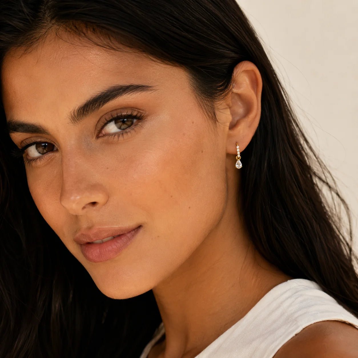 Pear CZ Drop Earrings, 18k Gold Filled Pavé Hoop - Ma Vie Jewelry