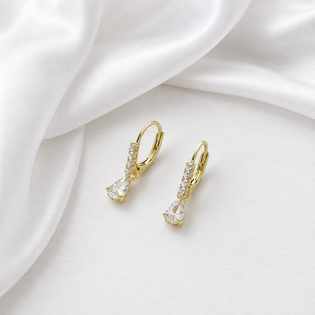Pear CZ Drop Earrings, 18k Gold Filled Pavé Hoop - Ma Vie Jewelry