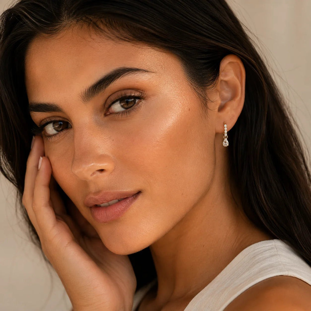 Pear CZ Drop Earrings, 18k Gold Filled Pavé Hoop - Ma Vie Jewelry