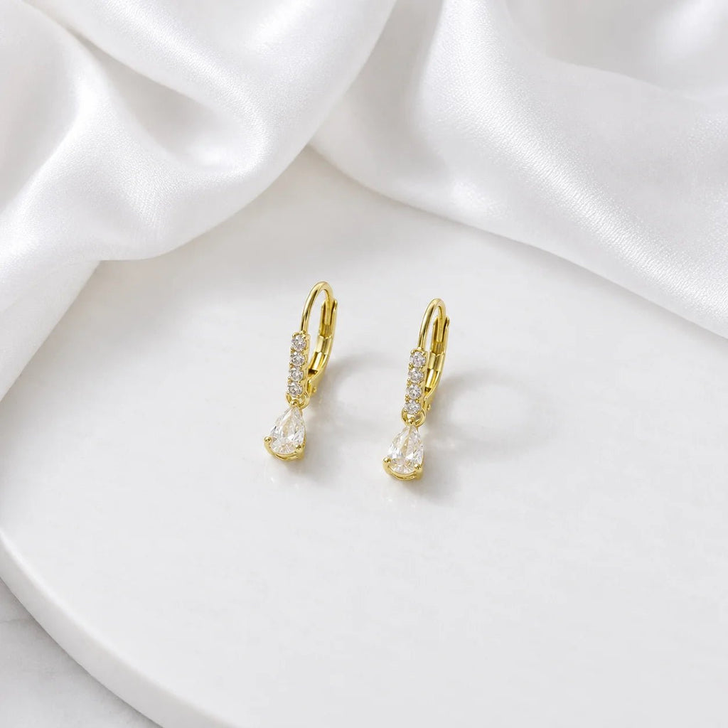Pear CZ Drop Earrings, 18k Gold Filled Pavé Hoop - Ma Vie Jewelry
