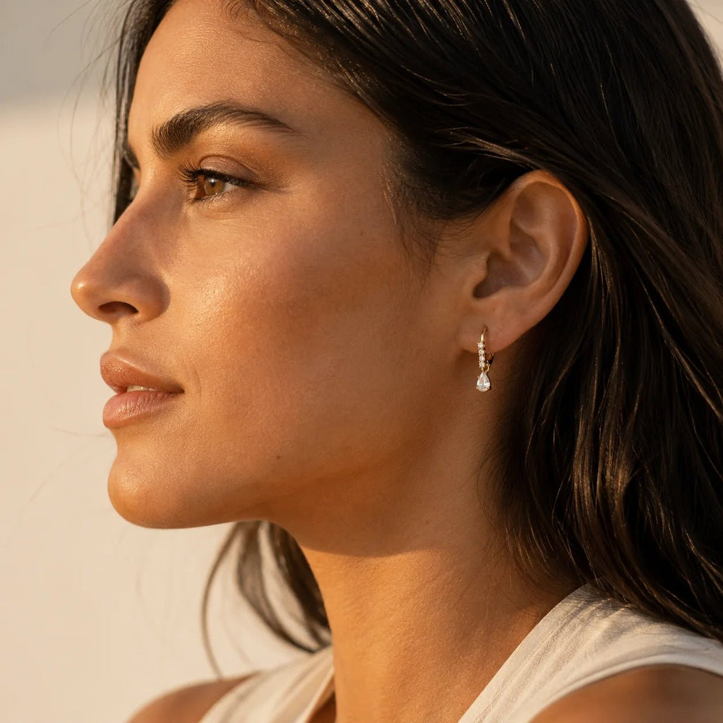 Pear CZ Drop Earrings, 18k Gold Filled Pavé Hoop - Ma Vie Jewelry