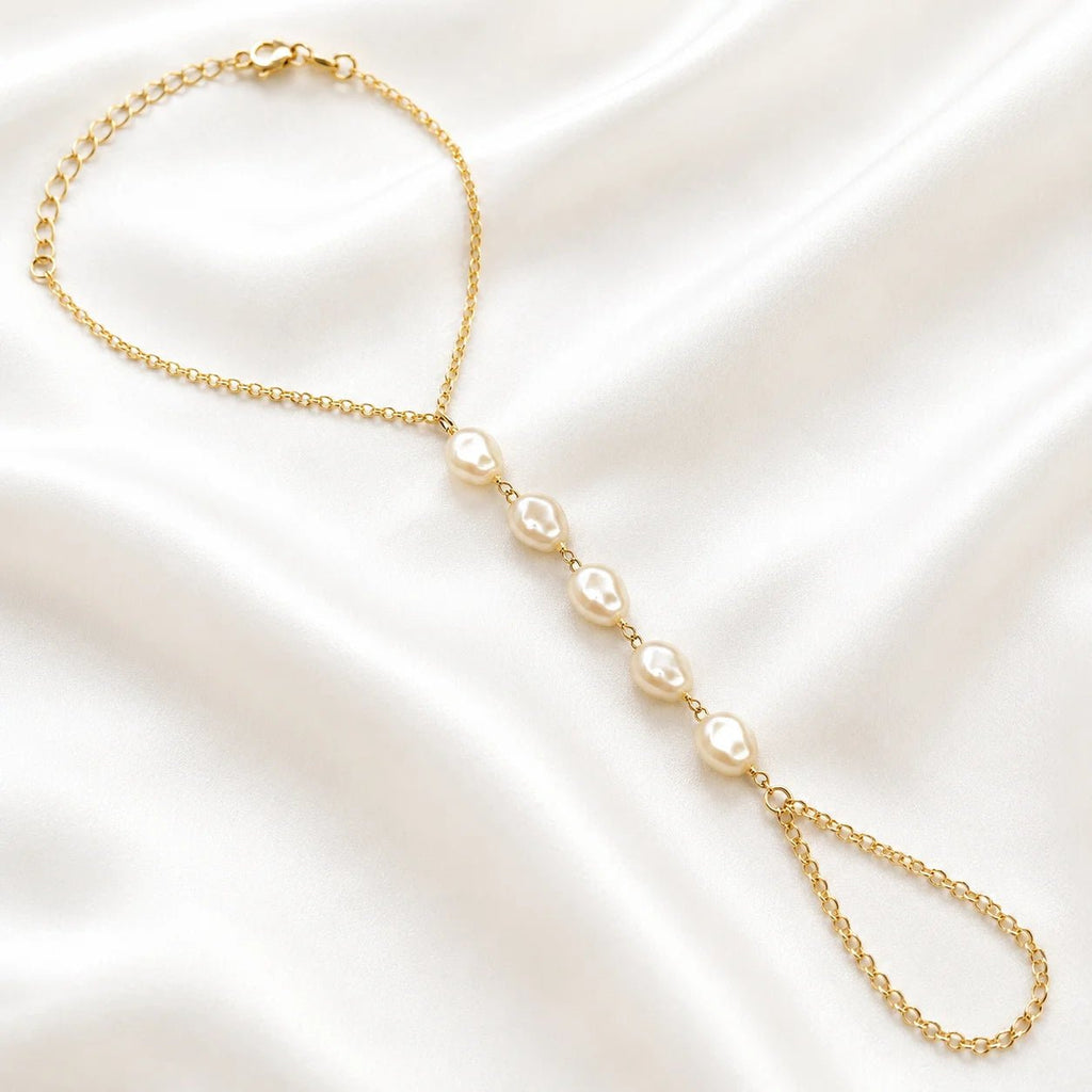 Pearl Hand Chain Bracelet, 18k Gold Filled Baroque Pearl - Ma Vie Jewelry