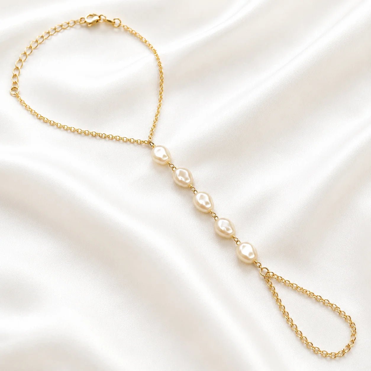 Pearl Hand Chain Bracelet, 18k Gold Filled Baroque Pearl - Ma Vie Jewelry