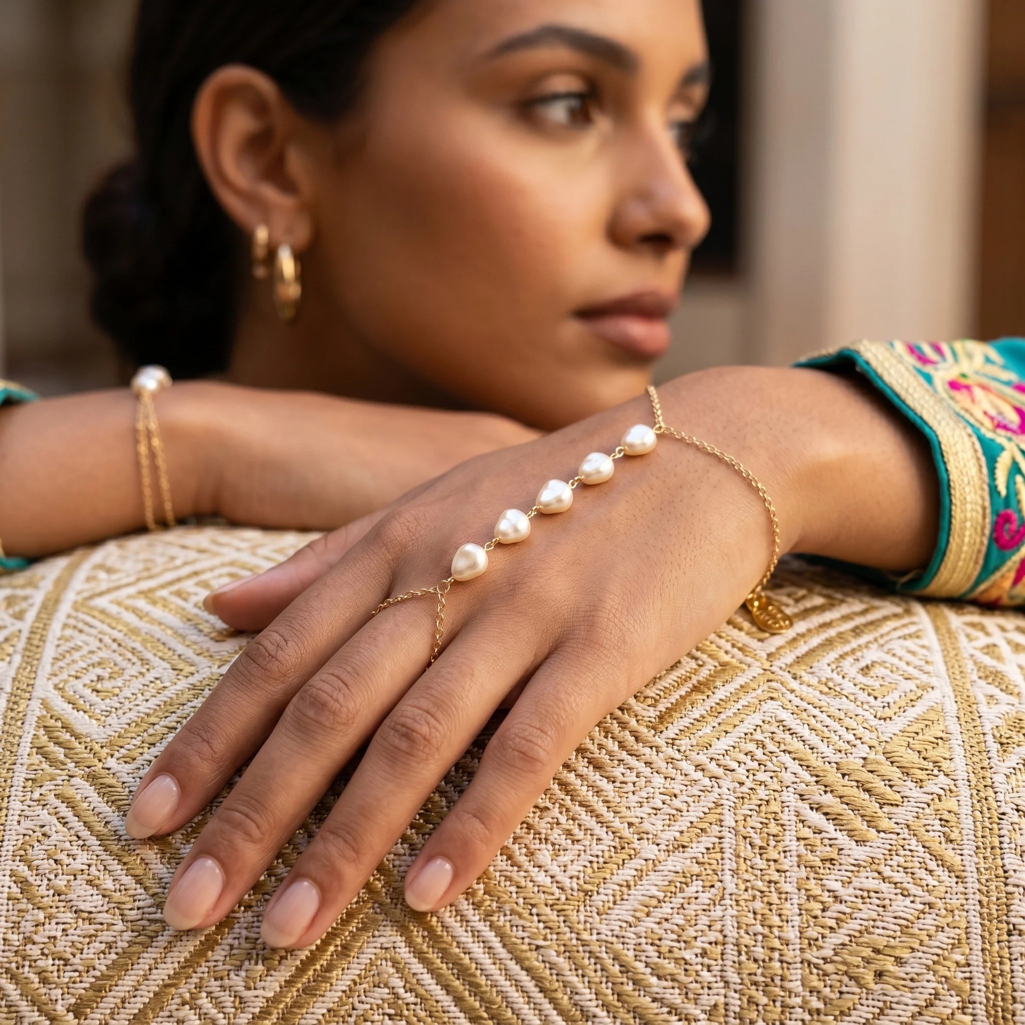Pearl Hand Chain Bracelet, 18k Gold Filled Baroque Pearl - Ma Vie Jewelry