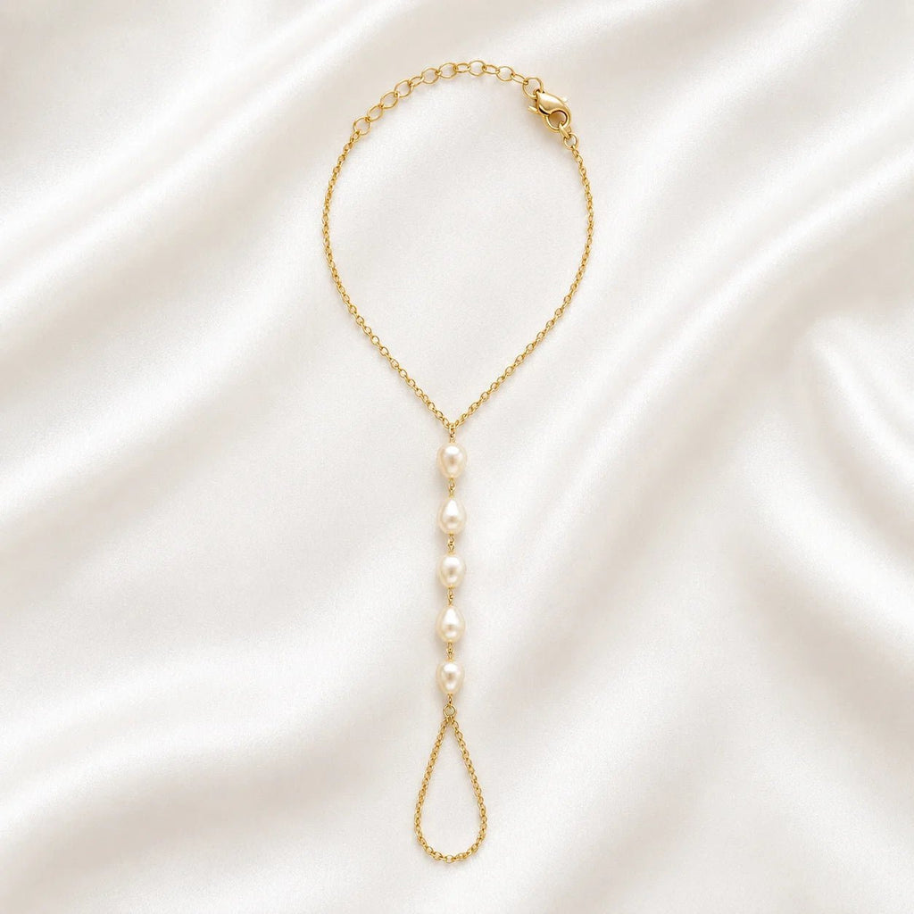 Pearl Hand Chain Bracelet, 18k Gold Filled Baroque Pearl - Ma Vie Jewelry