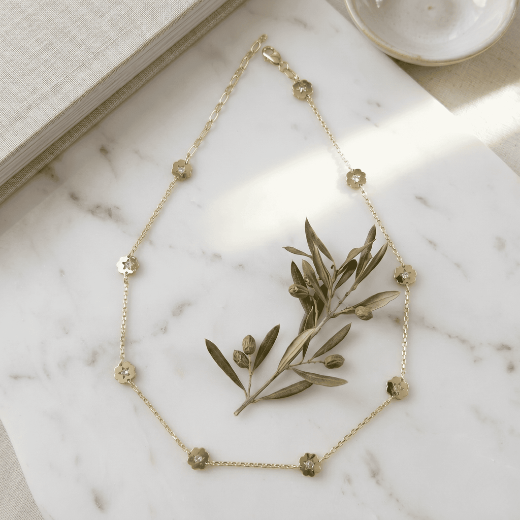 The Bloom Necklace – Delicate 18k gold filled Flower CZ Chain - Ma Vie Jewelry