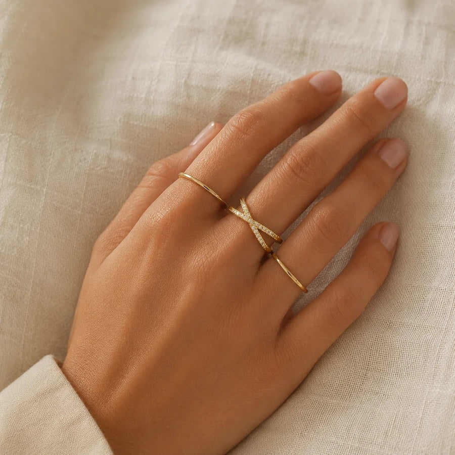 The CZ X Ring, 18k Gold Filled Crossover Stackable Band - Ma Vie Jewelry