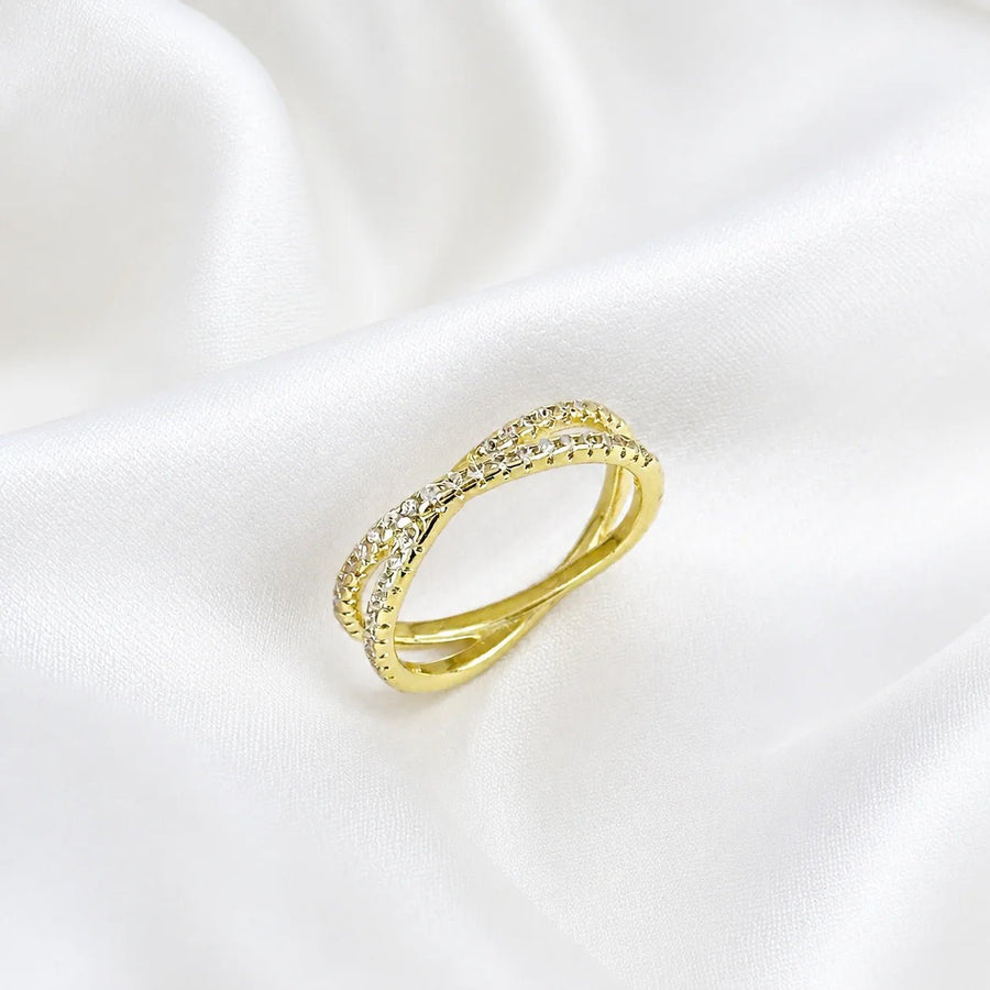 The CZ X Ring, 18k Gold Filled Crossover Stackable Band - Ma Vie Jewelry