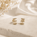 Triple Row Pavé Stud Earrings, 18k Gold Filled CZ Daily Wear - Ma Vie Jewelry