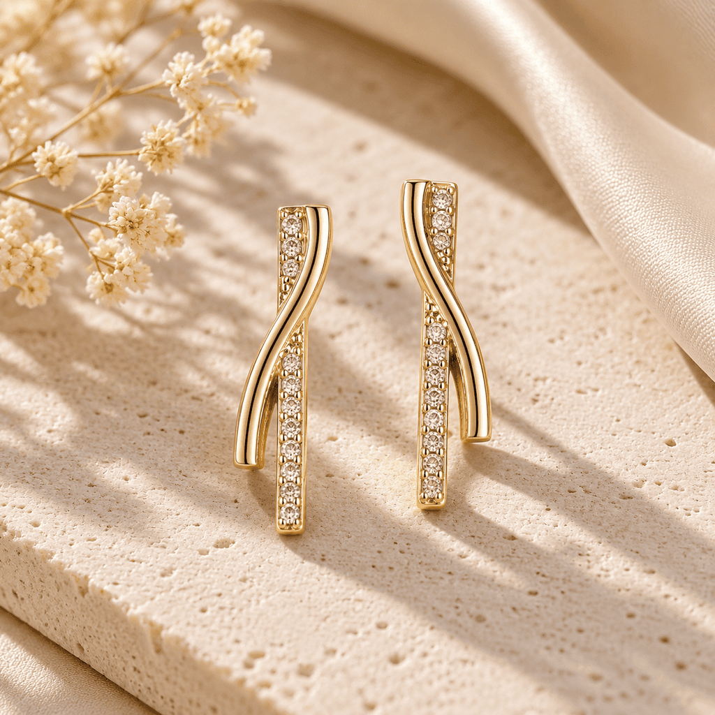 Twist Drop Earrings, 18k Gold Filled Pavé CZ for Daily Wear - Ma Vie Jewelry
