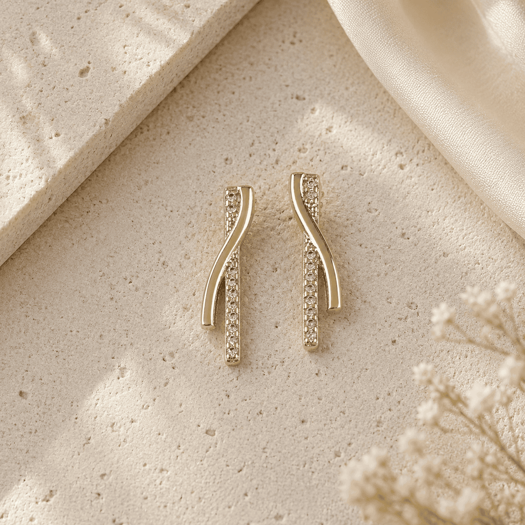 Twist Drop Earrings, 18k Gold Filled Pavé CZ for Daily Wear - Ma Vie Jewelry